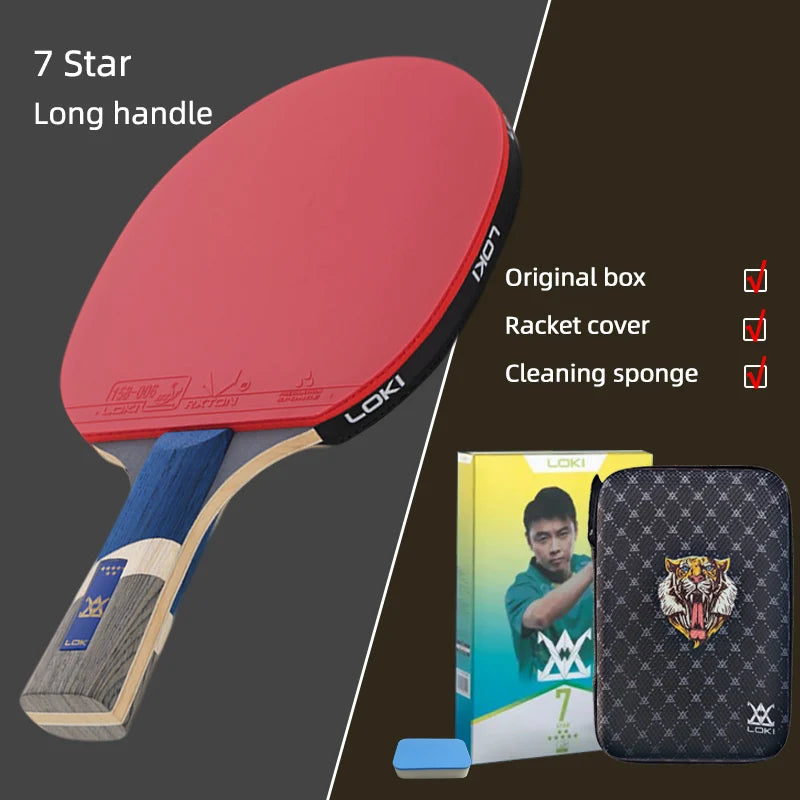 LOKI 9 Star Professional Table Tennis Racket - 5+2 Carbon Ping Pong Paddle with Sticky Rubbers, Ultra Offensive, Available in 6/7/8/9 Star Ratings