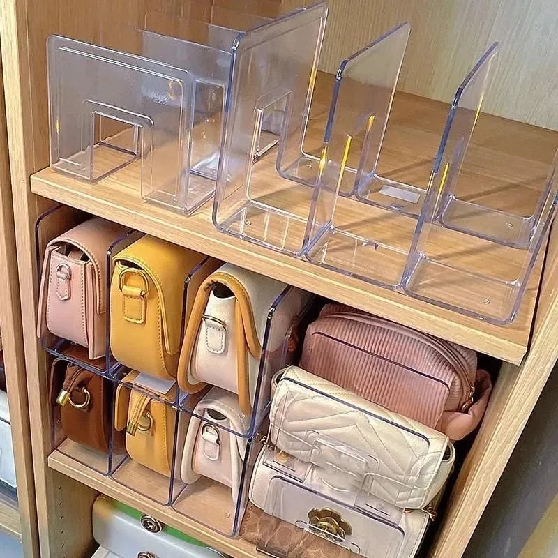 Transparent Handbag Storage Rack: Wardrobe Divider Shelf for Luxury Bags - Elegant Purse Display Racks for Organized Storage