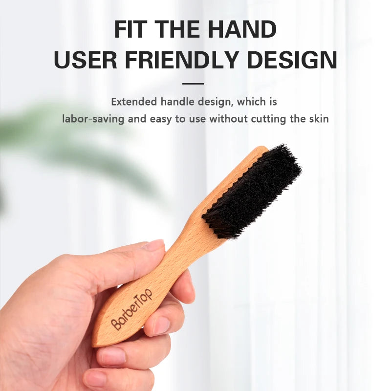 Barbertop Men's Beard Brush - Wooden Handle, Soft Hair Cleaning, Broken Hair Removal Comb - Hairdressing Neck Duster - Barber Tools