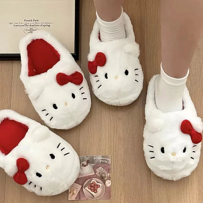 Sanrio Hello Kitty Plush Slippers - Kawaii Cute Student Autumn Winter Soft Padded Bedroom Shoes for Girls