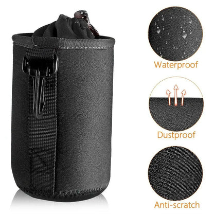 Waterproof Camera Lens Drawstring Bag: S M L XL Sizes for Canon, Sony, Nikon DSLR - Accessories Case with Hook