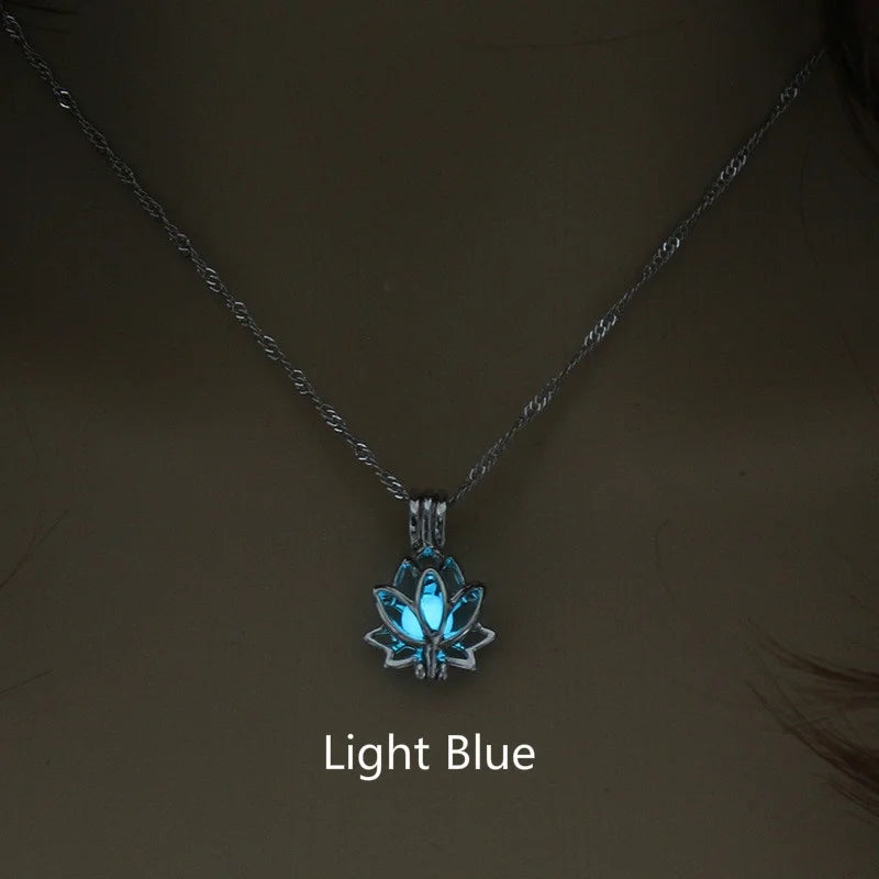 Luminous Moon Lotus Flower Pendant Necklace – Glows in the Dark, Yoga and Buddhism Inspired Jewelry for Women