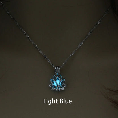 Luminous Moon Lotus Flower Pendant Necklace – Glows in the Dark, Yoga and Buddhism Inspired Jewelry for Women