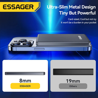 Essager Thin Wireless Power Bank – Magnetic 20W, 5000mAh, Portable Fast Charging External Battery for MagSafe, iPhone 15/14/13/12