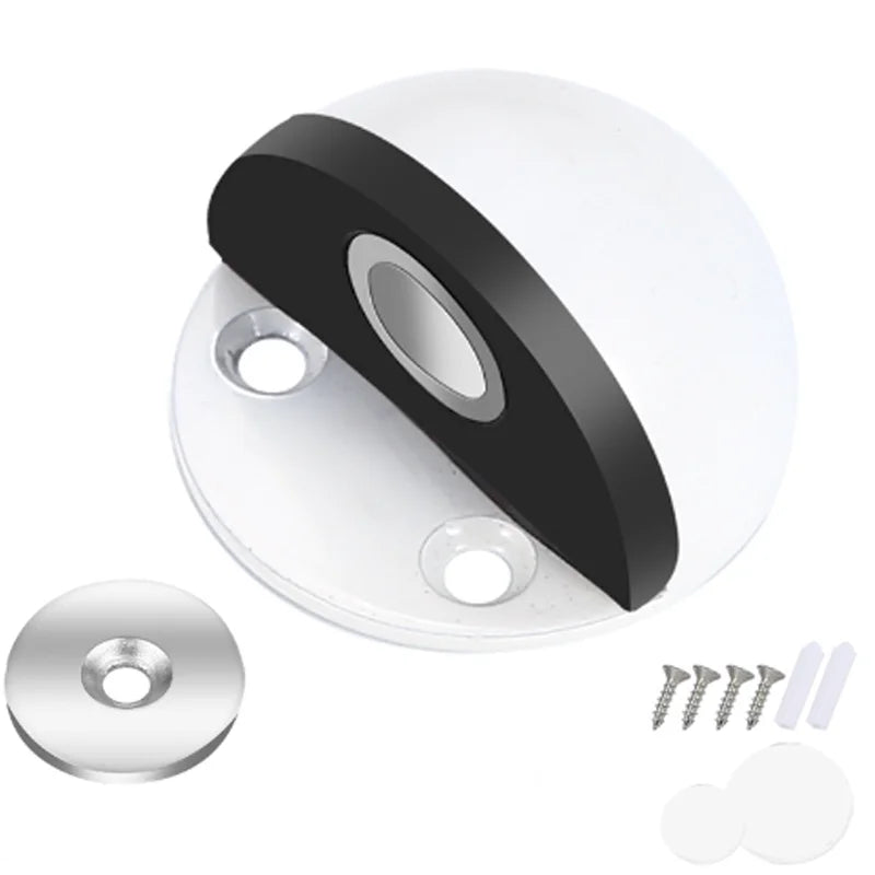 Stainless Steel Magnetic Door Stopper - Punch-Free Anti-Collision Rubber Semi-Circle with Magnetic Suction