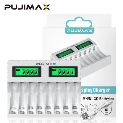 PUJIMAX New LED Display Smart Battery Charger: AA/AAA Ni-MH Rechargeable Batteries - Independent Charging