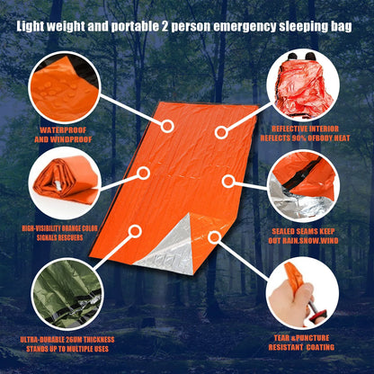 Portable Waterproof Emergency Survival Sleeping Bag – Outdoor EDC Camping Gear, Thermal Sack, First Aid Rescue Kit, Mylar Blanket