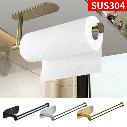 Stainless Steel Adhesive Toilet Paper Towel Holder: No-Punch Wall Mount Rack for Kitchen & Bathroom Tissue Dispensing - Convenient Hanger