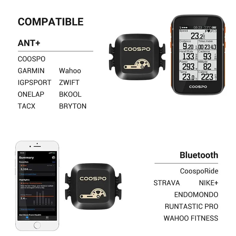 COOSPO BK467 Dual Mode Cadence and Speed Sensor - Bluetooth 4.0 ANT Compatible with Wahoo and Garmin Bike Computers