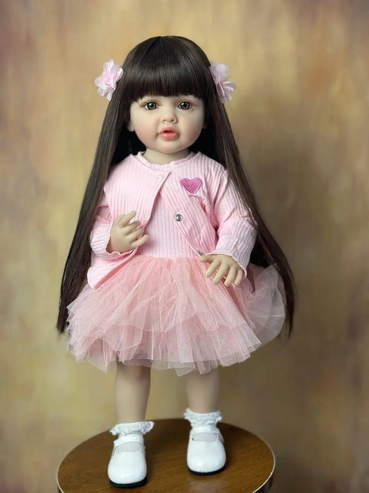 55CM Lifelike Reborn Baby Girl Doll: Full Soft Silicone Body, Can Stand | Perfect Princess Toddler Birthday Gift.  22Inch