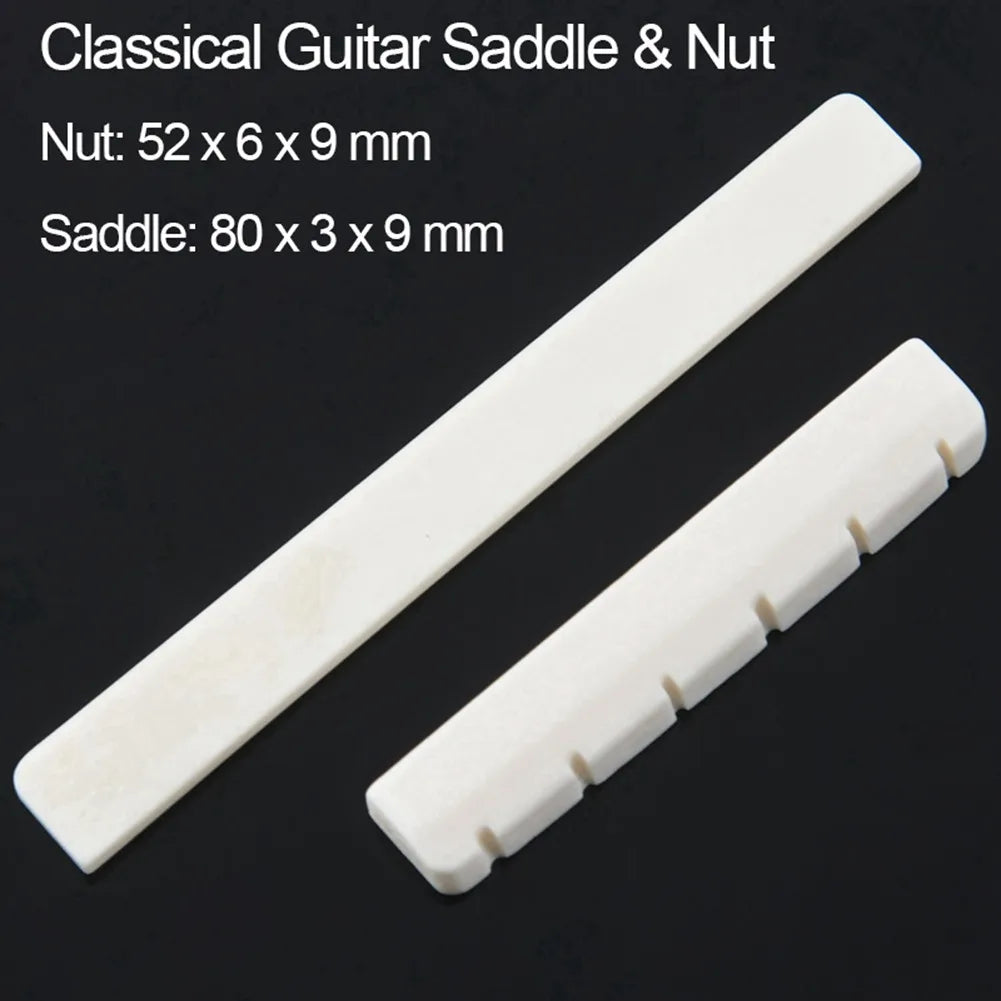 White Bone Bridge Guitar Accessories - 6 String Classical Guitar Saddle + Nut