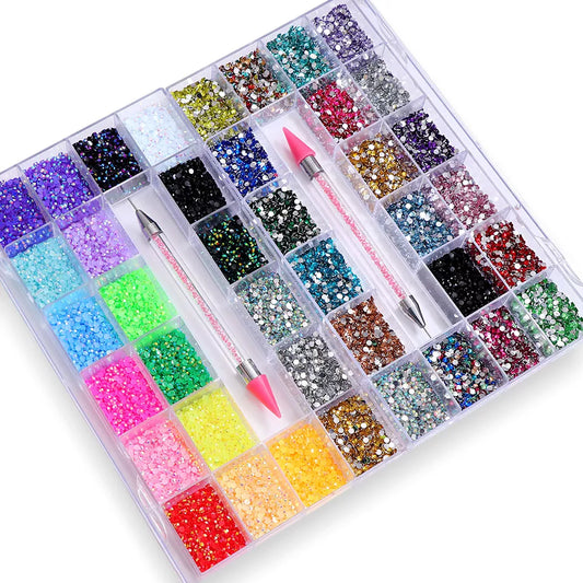 3mm Clear AB Crystal Rhinestones Set - Round Resin Flatback Glitter Gems for DIY Nail Art Decorations - Colorful Nail Accessories