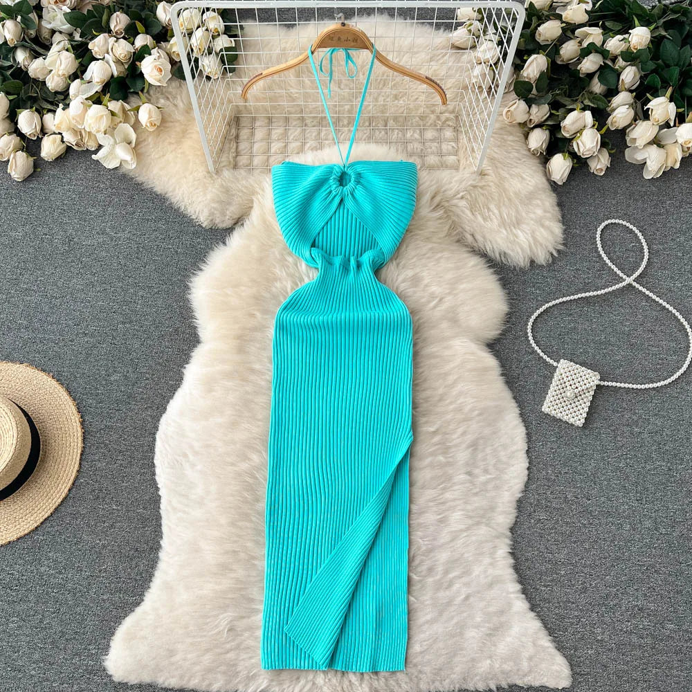 YuooMuoo Chic Fashion Sexy Split Knitted Summer Dress: Women's Slim Elastic Bodycon Party Dress - Streetwear Outfits