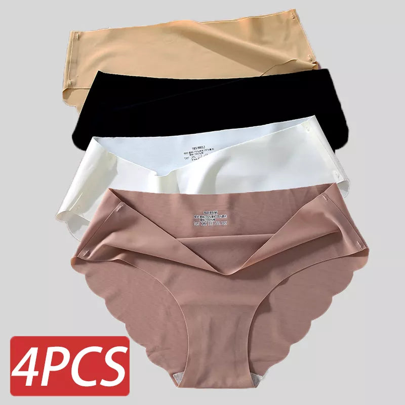 4PCS/Set Seamless Silk Briefs: Sexy Mid-Waist Panties for Women - Comfortable Female Underpants, Lingerie M-XL