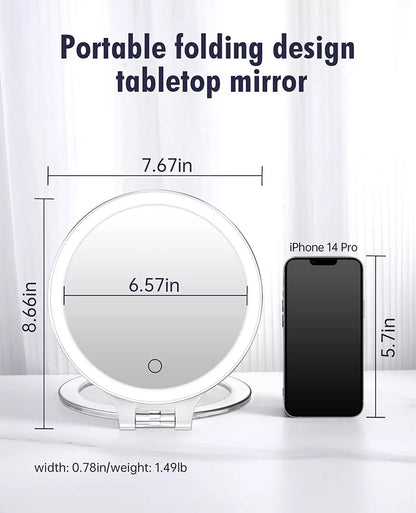 LED Daylight Vanity Makeup Mirror with Light - White, 3 Modes, Detachable Storage Base, USB Cable Included, Ideal Gift