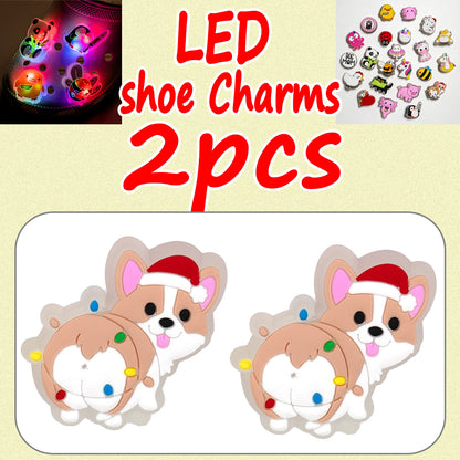 LED Christmas Shoe Charms - Luminous Decorations Featuring Santa Claus, Snowman, Gingerbread Man, Dog, and Cat for Clogs