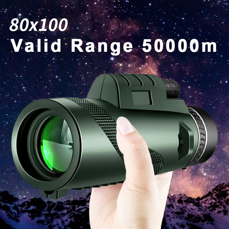 80x100 HD Zoom Monocular Telescope: Powerful Portable Binoculars for Hunting, Camping, and Outdoor Travel Exploration