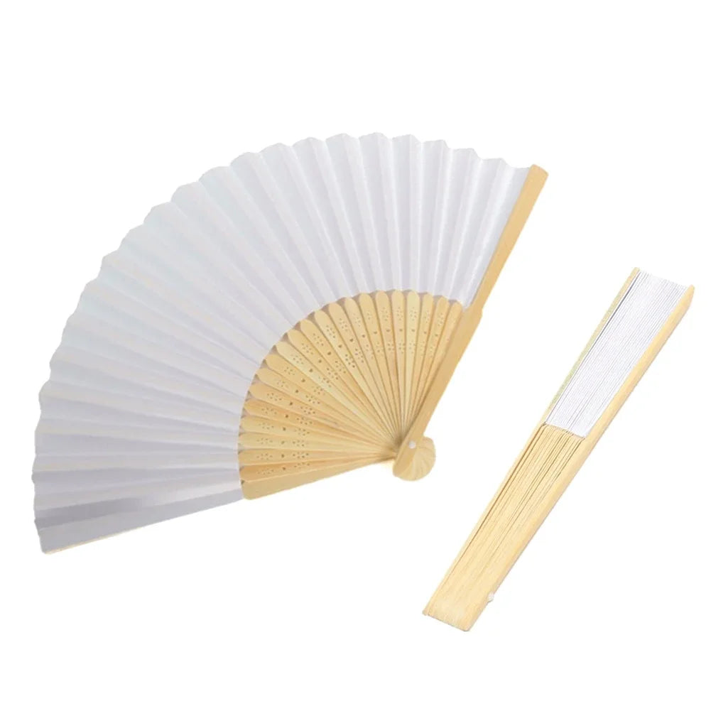 DIY Paper Bamboo Folding Fans - Blank White Fans for Calligraphy, Painting, Wedding Gifts - Adults & Children's Practice (1-50pcs)