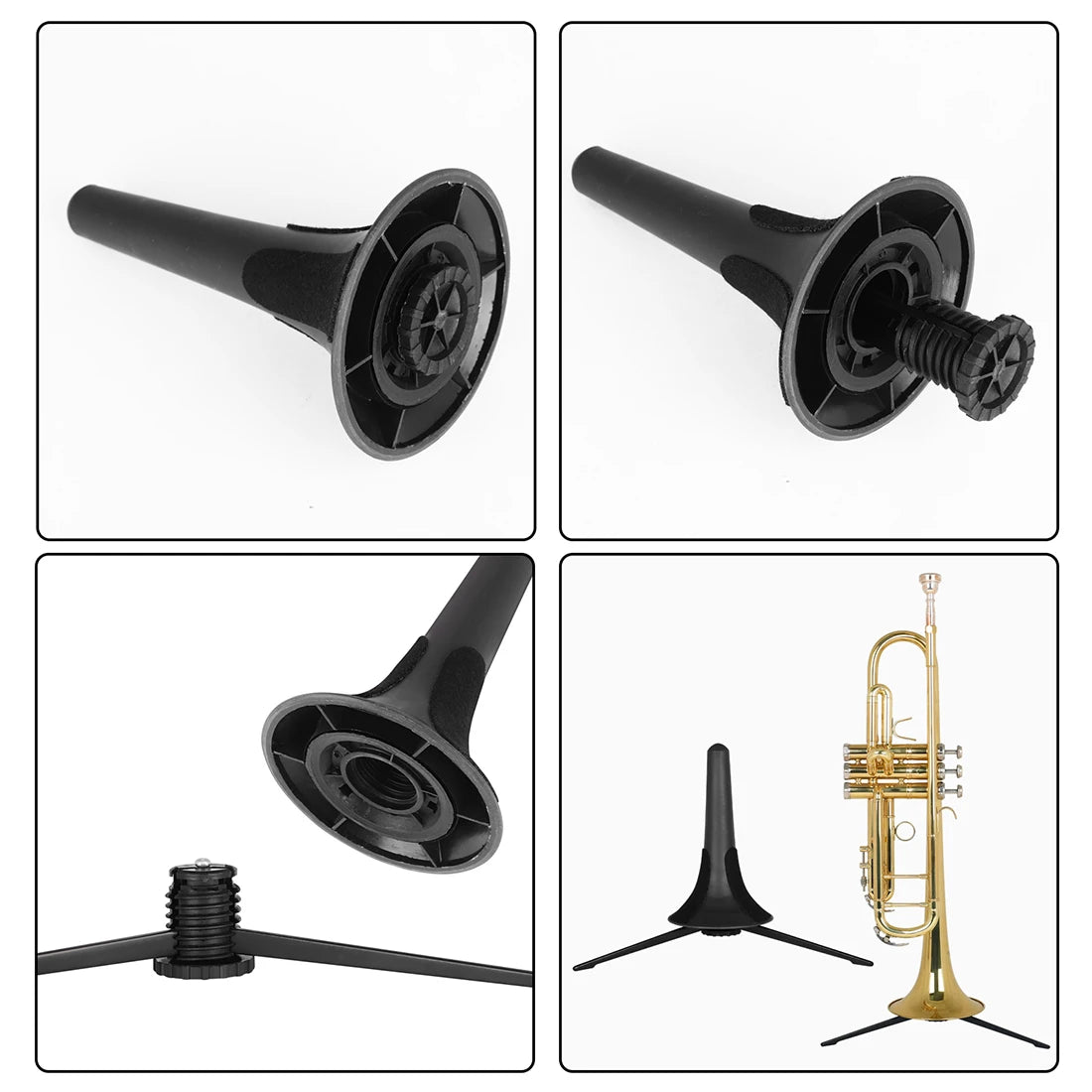 Portable Black Trumpet Tripod Stand: Foldable Brass Instrument Holder with Removable Legs - Sturdy Accessory Bracket