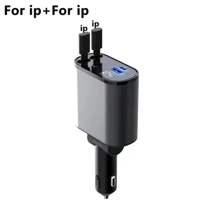 100W Car Charger: Super Fast Flash Charging with Telescopic Cable - Four-in-One Point Smoker Car Charging