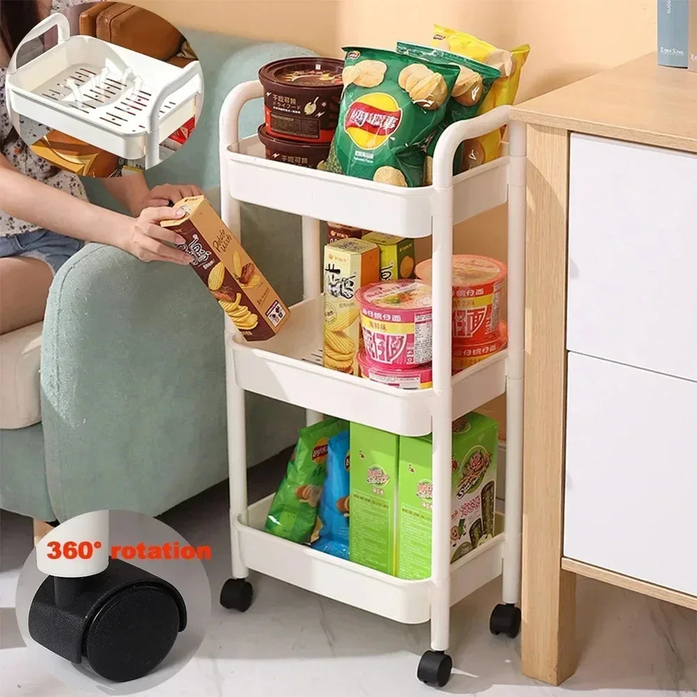 Household Kitchen Organizer Trolley - Mobile Storage Rack Cart with Wheels - Multifunctional Home Accessories - Multi-Storey Bookshelf