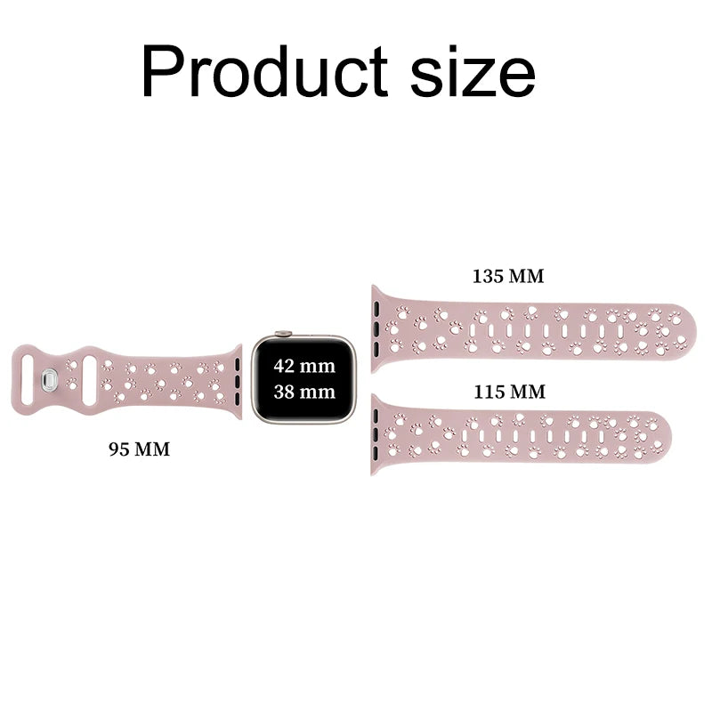 Cat's Paw Hollow Silicone Strap for iWatch Series 3-8 – Leopard Engraved Apple Watch Band ( 38mm, 40mm, 45mm, 49mm )