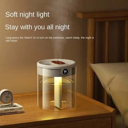 2L Double Spray Humidifier – USB Large Capacity Home & Office – Mute Bedroom Humidifier with Night Light & Digital Display