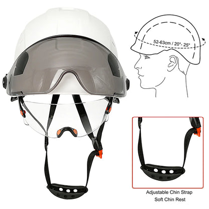 CE Certified Construction Safety Helmet with Built-In Visor, Goggles, Earmuffs - ANSI Standard Engineer Hard Hat for Industrial Head Protection