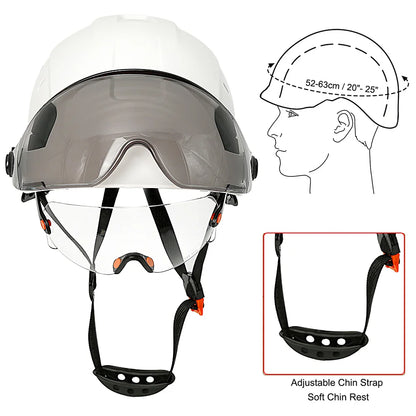 CE Certified Construction Safety Helmet: Visor, Built-In Goggles, Earmuffs - ANSI Industrial Head Protection for Engineers