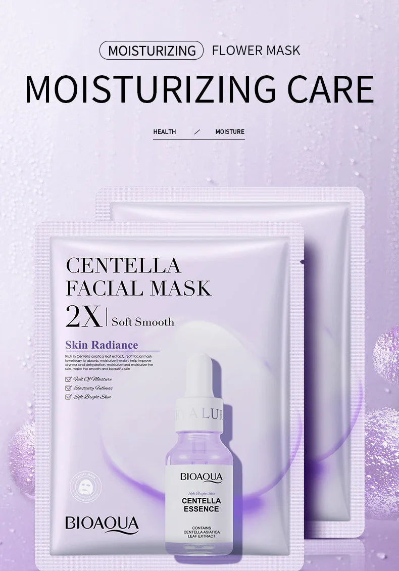 20pcs BIOAQUA Centella Collagen Face Mask - Moisturizing, Refreshing Hyaluronic Acid Sheet Masks for Skin Care