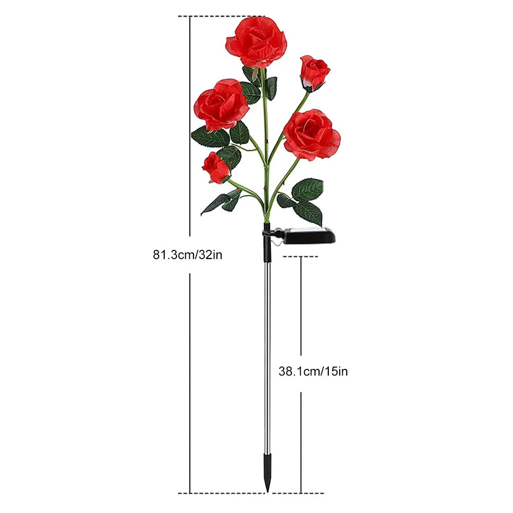 5 Heads Solar Lights Outdoor Decorative - Rose Flower Lawn Lamp for Yard, Patio, Garden Decoration