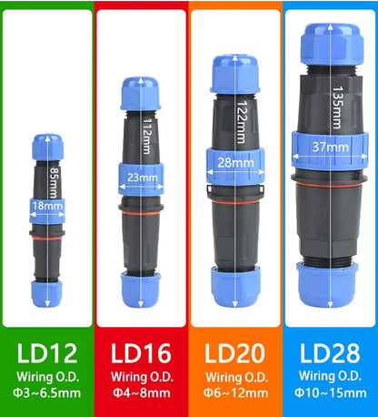 LD Series IP68 Waterproof Connector - Male Plug & Female Socket - Panel Mount Aviation Plug for Wire Cable - Available in Various Pin Configurations