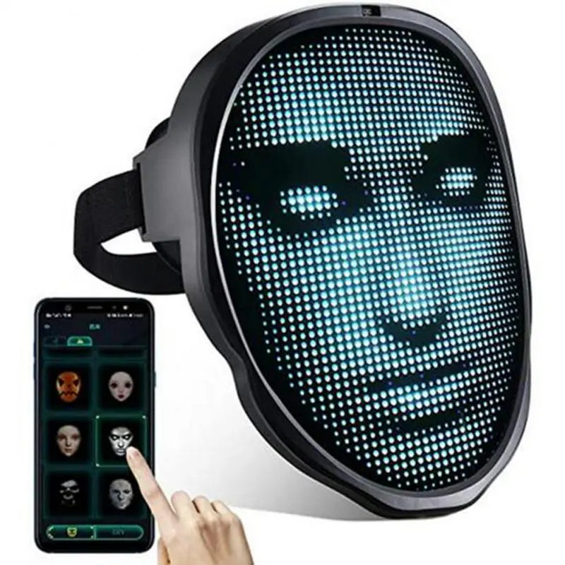 Smart Bluetooth-Controlled LED Face Mask - Programmable Carnival Display, Customizable Photos, Light-Up Design for Halloween