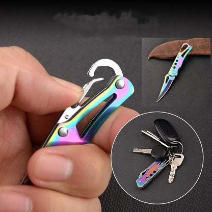 EDC Small Folding Knife - Stainless Steel Sharp Portable Multi-Functional Key Knife for Outdoor Camping and Self-Defense