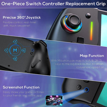 No Deadzone Enhanced Controller for Switch & Switch OLED – Adjustable LED Light, Ergonomic Design, 6-Axis Gyro