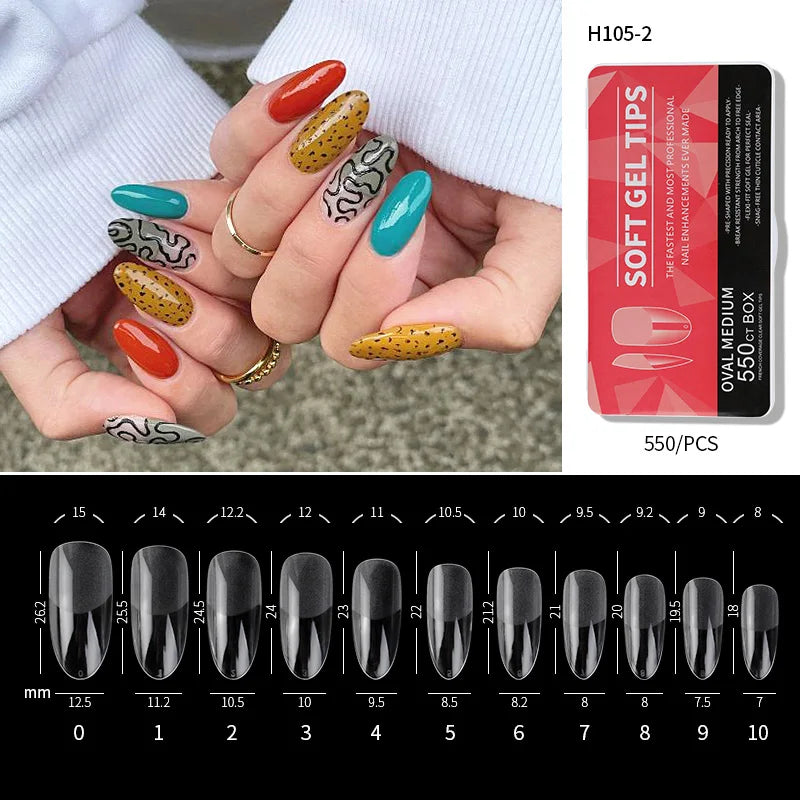 Clear Acrylic False Nails: PINPAI Almond French Coffin Capsules - Full & Half Cover Long Fake Nail Set - Artificial Nail Soft Gel Tips