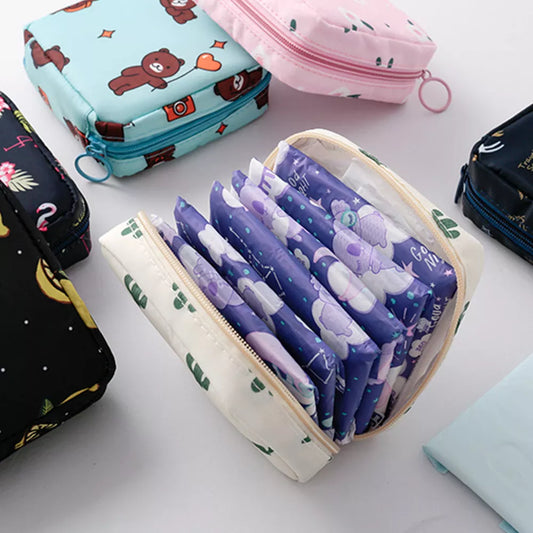 Korean Cute Bear Sanitary Napkin Storage Bag - Large Capacity Cartoon Period Tampon Organizer for Girls - Mini Physiological Bag