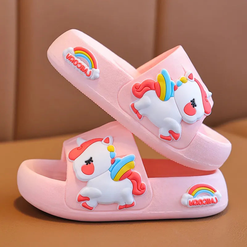 Cartoon Unicorn Flip Flops for Kids - Antislip Summer Slippers with Thick Sole, Ideal for Girls 2-8 Years