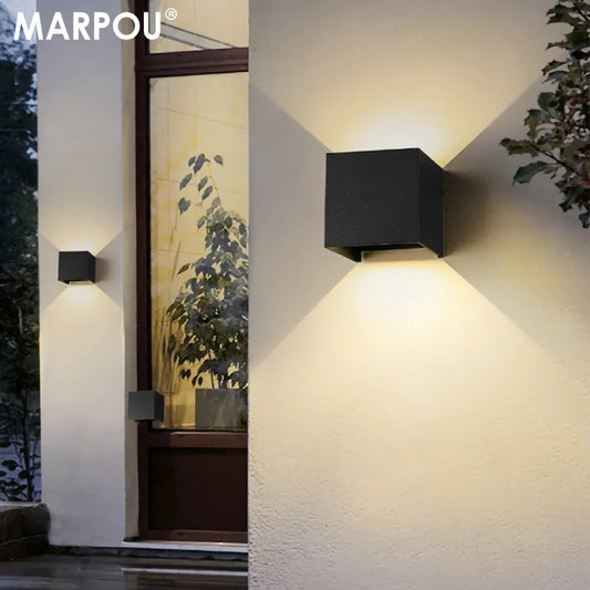 MARPOU LED Wall Lamp - Waterproof IP65 Indoor/Outdoor Surface Mounted Up and Down Light - Porch Garden 9W AC 90-260V