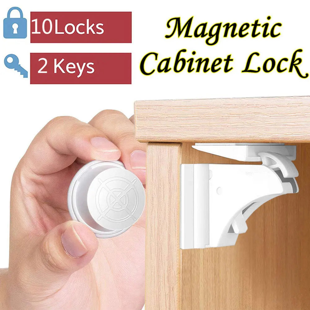 Child Safety Magnetic Lock - Drawer and Cabinet Door Protection, Baby Safety Latch with Security Locks