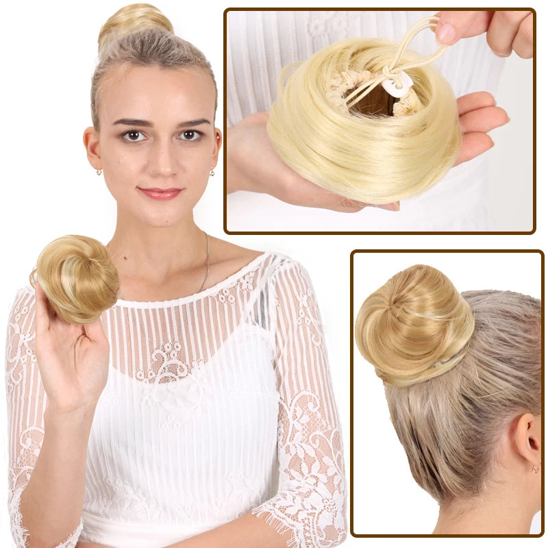 MANWEI Synthetic Clip-on Hair Bun: Elastic Band Straight Chignon Extension Scrunchie Hairpiece - for Women and Kids