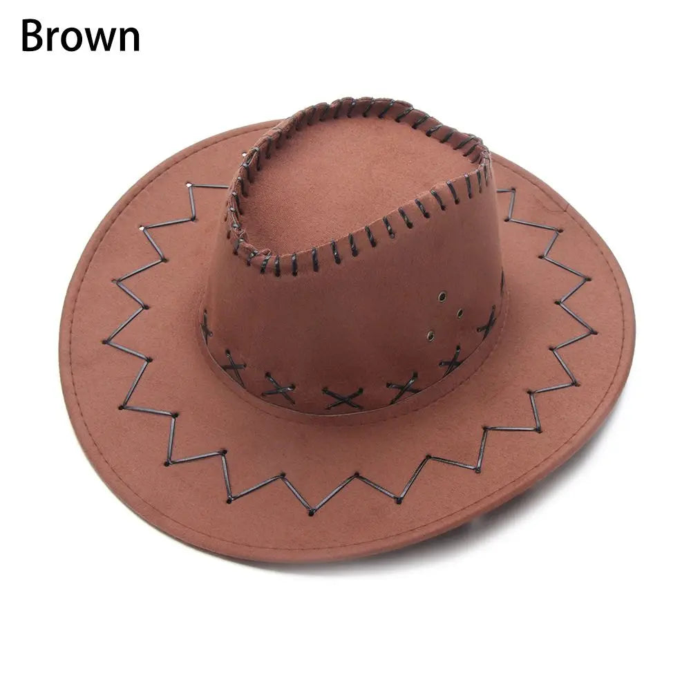 Unisex Suede Cowboy Fedora Hat - Fashionable Wide Brim Jazz Hat, Western Style Felt Panama Cap for Dress and Casual Wear