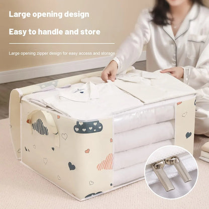 Large Capacity Clothes Storage Bag Organizer - Reinforced Handle for Blankets, Bedding - Foldable with Sturdy Zipper