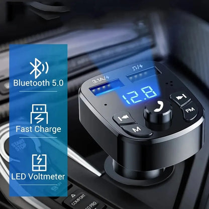 Car MP3 Player with Dual USB Fast Charger | FM Bluetooth Receiver and Transmitter | Bluetooth 5.0 Compatible | USB Flash Drive Plug Car Kit