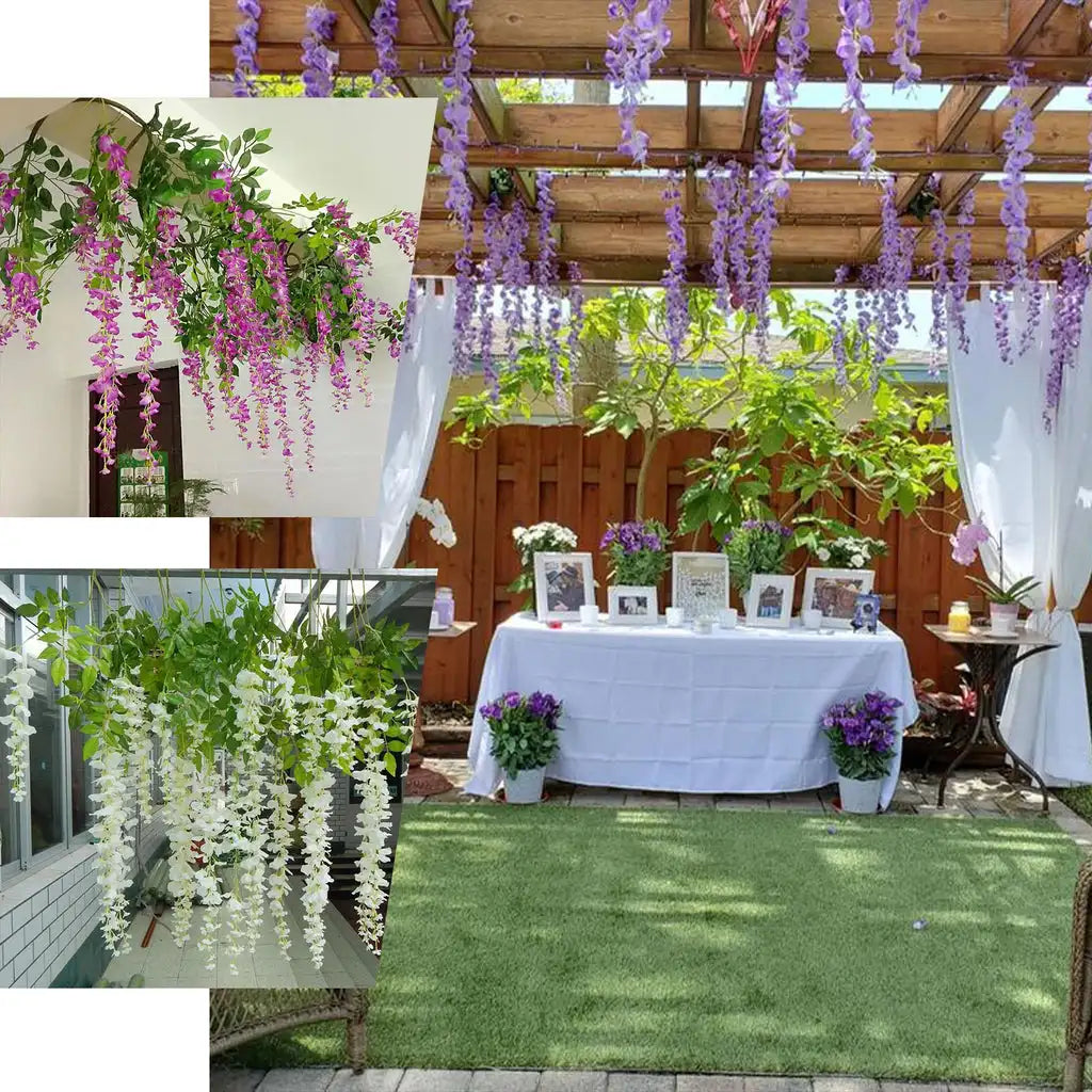 12pcs Artificial Wisteria Flowers String - Hanging Garland for Outdoor Wedding Garden Arch Decoration - Home Party Decor Fake Flower