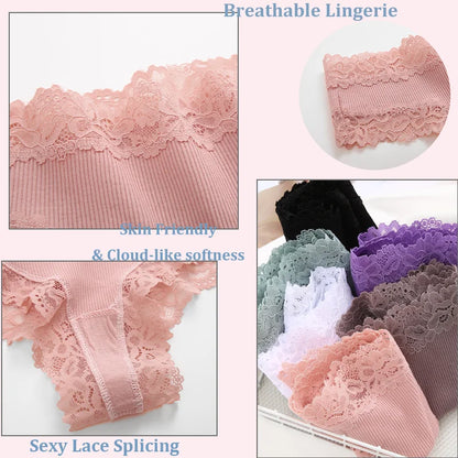 3PCS Lace Seamless Cotton Panties: Ribbed Brazilian Pants, Low Waist Women's Breathable Underwear - Plus Size Lingerie for Girls