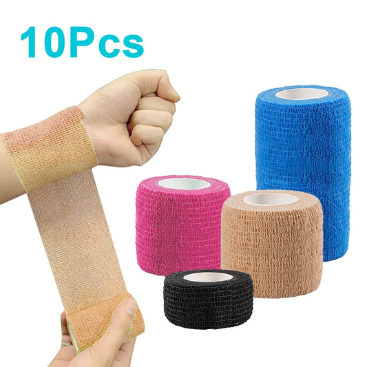 Self-Adhesive Athletic Wrap Tape: 10 Rolls Elastic Bandage for Sports Protection - Knee, Finger, Shoulder, Tattoo Accessories