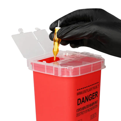 Efficient 1L Plastic Sharps Container: Ideal for Tattoo Needles & Medical Waste Disposal - Black/Red Needle Disposal Box