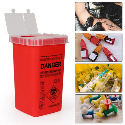 Efficient 1L Plastic Sharps Container: Ideal for Tattoo Needles & Medical Waste Disposal - Black/Red Needle Disposal Box