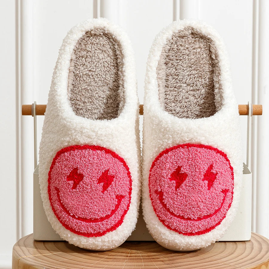 Super Cute Lightning Smile Face Slippers for Women: Funny Casual Footwear Winter Shoes - Fluffy Slides for Home